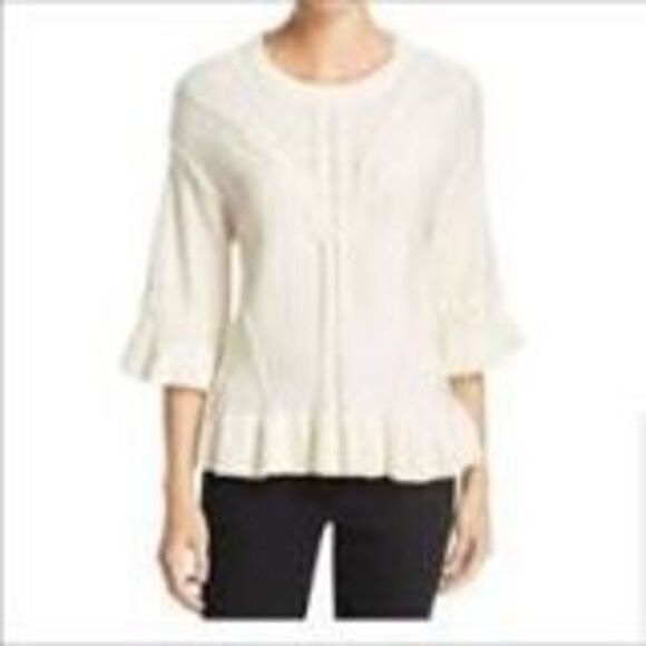 Kate Spade cream wool/cashmere cable knit ruffled hem S romantic royalcore sweat - Picture 1 of 5